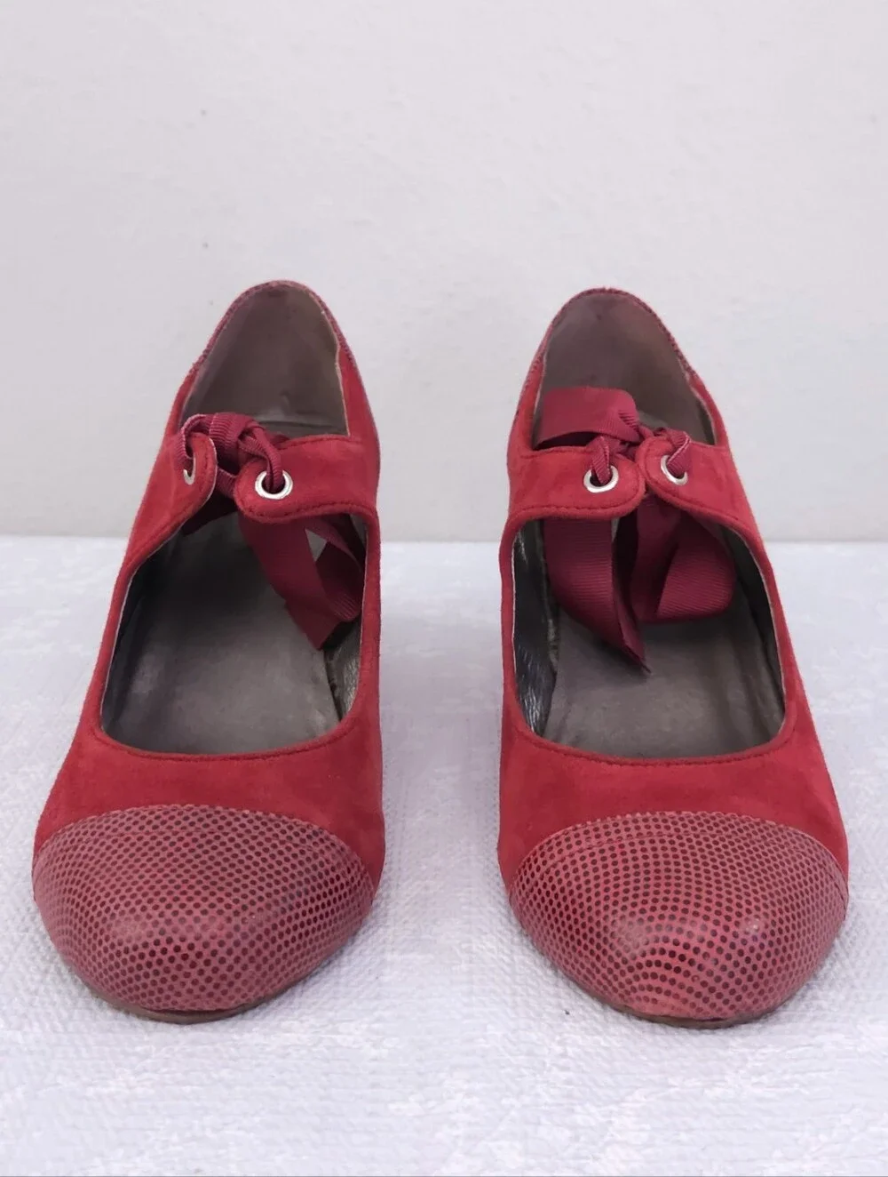 Jeffery Campbell Ynez Mary Jane Wedge US 9 Red Suede Leather Cap Toe Pumps - Picture 4 of 10